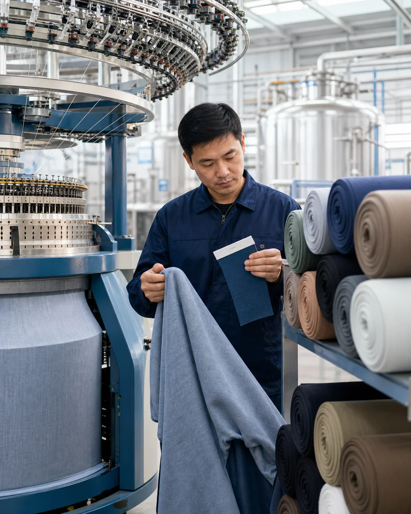 Knitting and dyeing mill producing nylon spandex knitted fabric