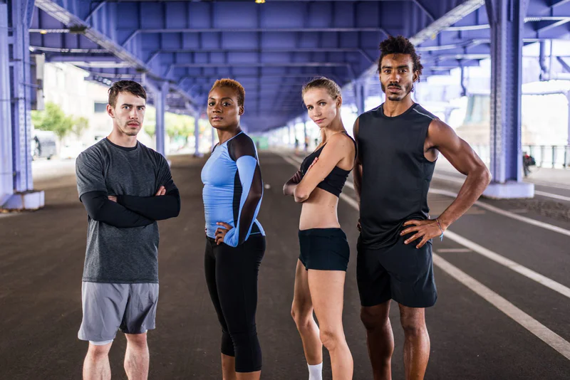 Sportswear and training tops in polyester spandex stretch fabric